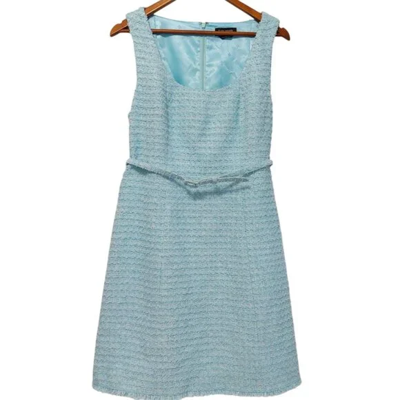 Kate Spade Dress 14 Light Blue Boucle Mini Fit Flare Sleeveless Feminine - Picture 4 of 15